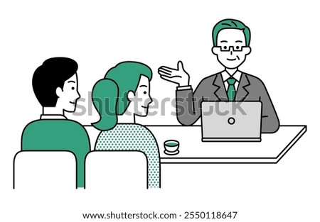 Middle-aged man in a suit making a proposal to a young couple