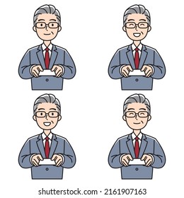 Middle-aged man in a suit presenting a business card