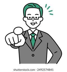 Middle-aged man in a suit smiling and making a selection