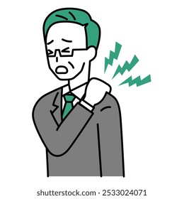 Middle-aged man in a suit suffering from stiff shoulders