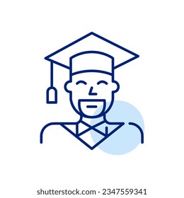 Middle-aged man wearing mortar and gown. College graduate. Pixel perfect icon
