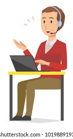 A middle-aged man wearing a sweater is talking on income