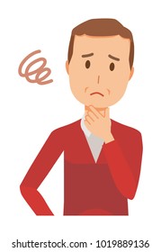 A middle-aged man wearing a sweater is in trouble