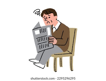 A middle-aged man who can't read newspapers Illustrations about asthenopia and eye diseases
