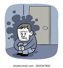 A middle-aged man who shuts himself up in a room with a dark feeling