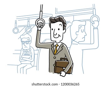 Middle-aged men commuting by train