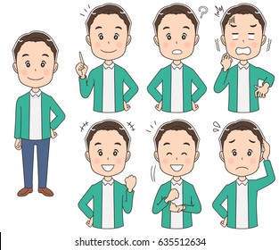 Middle-aged men have various facial expressions