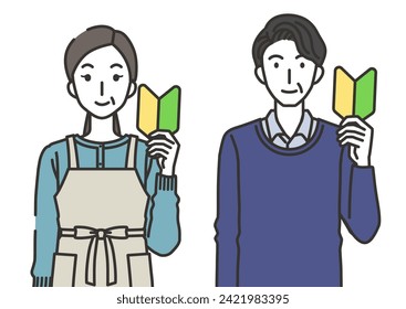 Middle-aged men and women with beginner marks