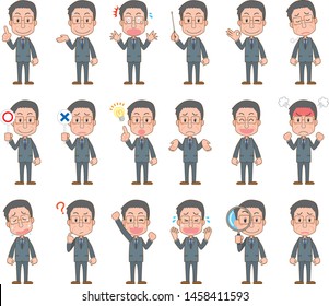 Middle-aged men's facial expression variation set illustration wearing a suit