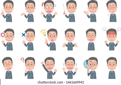 Middle-aged men's facial expression variation set illustration wearing a suit