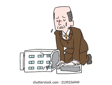 Middle-aged president who has bankrupted the company Comical handwritten person Vector, color on line drawing
