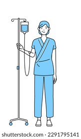 Mittleres und Seniorinnen, die Patientin im Krankenhauskleid mit dem Stand IV, Vektorgrafik