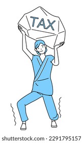 Middle-aged and senior female admitted patient in hospital gown suffering from tax increases, Vector Illustration