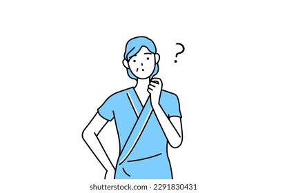 Middle-aged and senior female admitted patient in hospital gown nodding her head in question, Vector Illustration