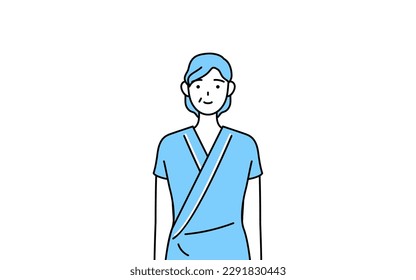 Middle-aged and senior female admitted patient in hospital gown with a smile facing forward, Vector Illustration