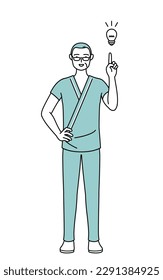 Middle-aged and senior male admitted patient in hospital gown coming up with an idea, Vector Illustration