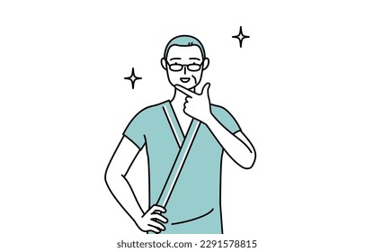 Middle-aged and senior male admitted patient in hospital gown in a confident pose, Vector Illustration