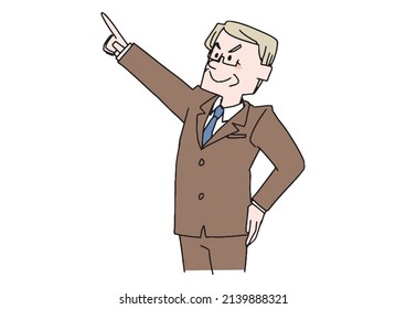 Middle-aged and senior office worker aiming for the top Comical handwritten person Vector, line drawing and color