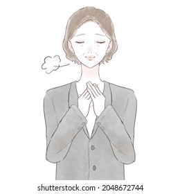 Middle-aged woman in a comfortable suit. On white background.