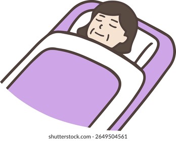 Middle-Aged Woman in Deep Sleep on Futon Illustration
