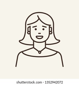 Middle-aged woman line icon. Earring, necklace, attractive. Mother concept. Can be used for topics like femininity, elegance, lady