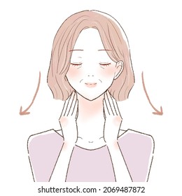 Middle-aged woman massaging neck. On white background.