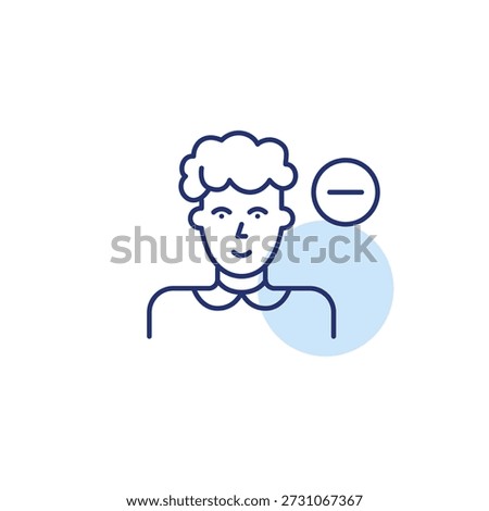 Middle-aged woman and minus. Remove user, delete avatar. Reduce profile access. Pixel perfect, editable stroke vector icon