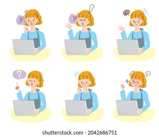 Middle-aged woman operating a smartphone Negative facial expression set