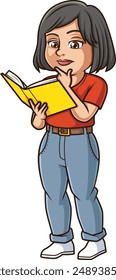 Middle-aged woman reading book vector illustration