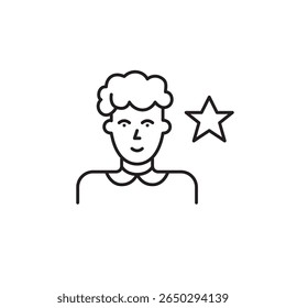 Mulher de meia-idade e estrela. Melhor usuário, mentor favorito. Pixel perfeito, ícone de vetor de traçado editável