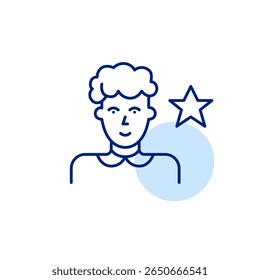 Mulher de meia-idade e estrela. Melhor usuário, mentor favorito. Pixel perfeito, ícone de vetor de traçado editável