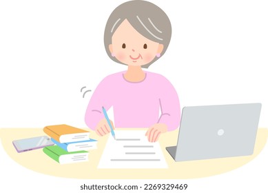 Middle-aged woman studying for qualification