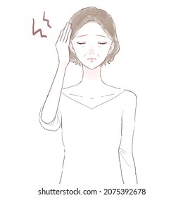 Middle-aged woman suffering from headache. On white background.