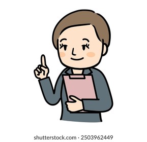 A middle-aged woman in a suit pointing and explaining.