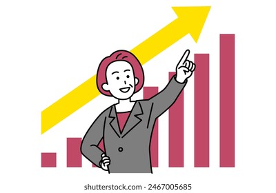 Middle-aged woman in suit pointing at goal and growing graph