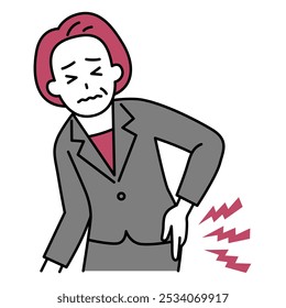 middle-aged woman in a suit suffering from back pain