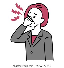 Middle-aged woman in a suit suffering from eye strain