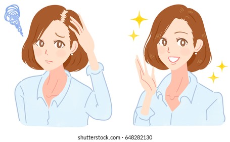 A middle-aged woman is in trouble about thinning hair