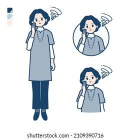 Middle-aged woman in a tunic with be troubled images.It's vector art so it's easy to edit.