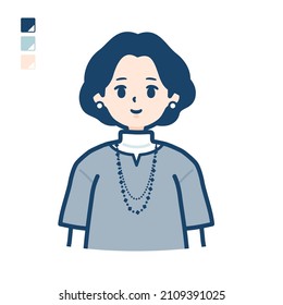 Middle-aged woman in a tunic with upper body images.It's vector art so it's easy to edit.