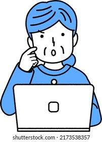 Middle-aged woman using a computer : I don't know