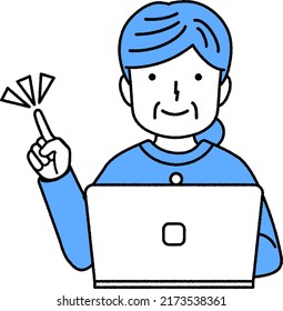 Middle-aged woman using a computer: pointing