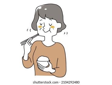 Middle-aged woman who chews well and eats Warm hand-drawn portrait illustration Vector on a white background svg