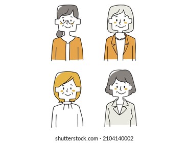 Middle-aged Woman's Office Casual Upper Body Icon Standard Smile Hand-painted Person Vector Illustration