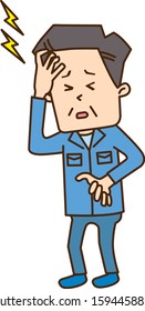 Middle-aged worker with illness and headache