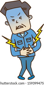 Middle-aged worker with illness, stomach ache