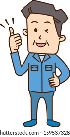 Middle-aged worker smiling, thumbs up