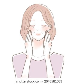 Middle-old woman d'amasing face massage. On a white background.