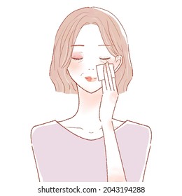 Middle-old woman with makeup remove. On a white background.
