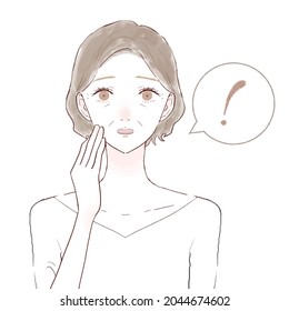 A middle-old woman who is surprised. On a white background.
